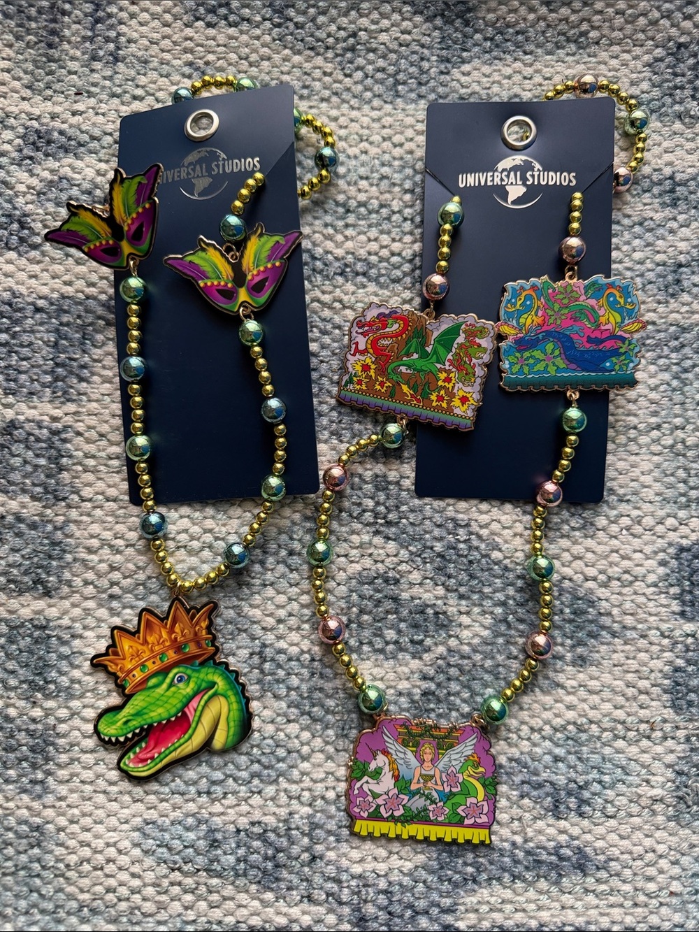 Universal Studios Mardi Gras Charm Beaded Necklaces -Set of 2